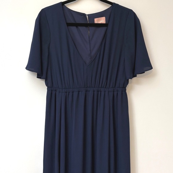 Show Me Your Mumu Emily Empire Maxi Dress Navy‎ Flutter Sleeve Gown - Picture 4 of 7